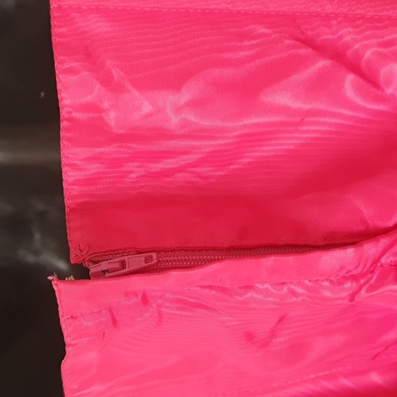 Vintage Cue Size 10 Strapless Barbie Hot Pink Strapless 80s Dress with Bow Belt - Picture 7 of 10